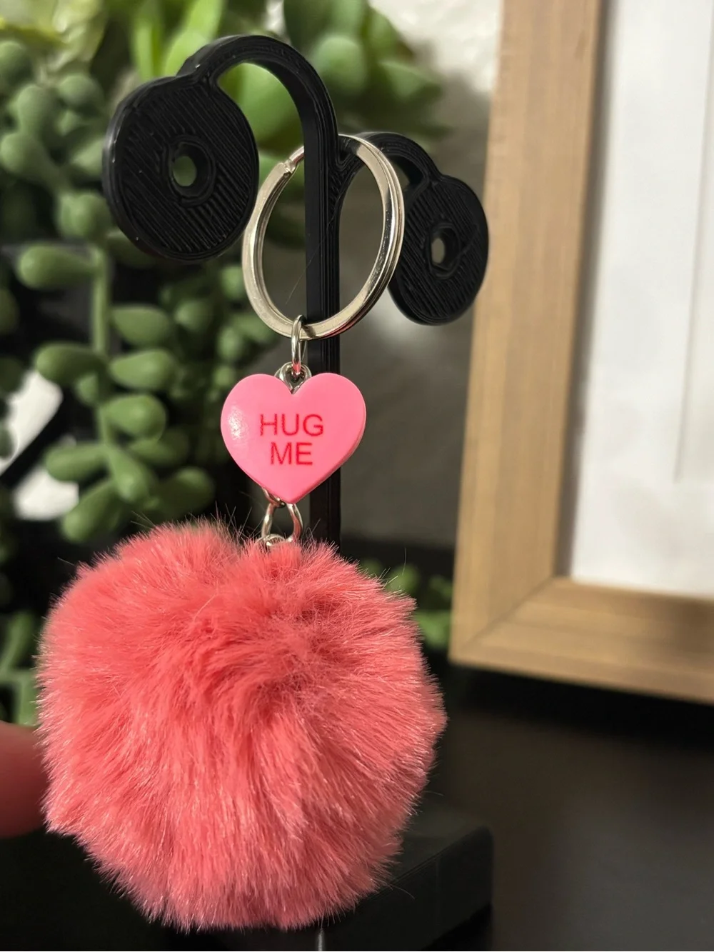 Valentine’s Heart & Fuzzy Pom Pom Keychain